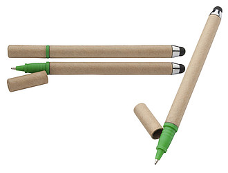 Kuličkové pero z recykl.papíru se stylusem, zelená