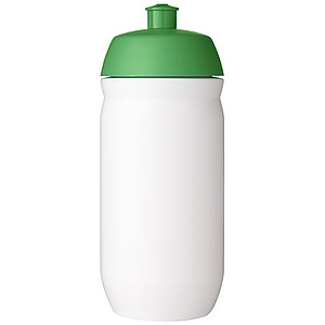 Láhev na pití 500ml, tělo je bílé z pružného plastu, víčko je zelené
