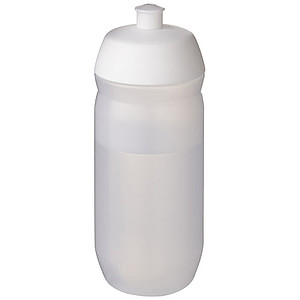 Láhev na pití 500ml, tělo je matně čiré z měkkého plastu, víčko je bílé