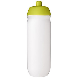 Láhev na pití 750ml, tělo je bílé z pružného plastu, víčko je světle zelené