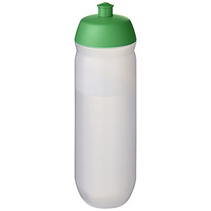 Láhev na pití 750ml, tělo je matně čiré z pružného plastu, víčko je zelené