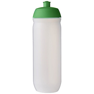 Láhev na pití 750ml, tělo je matně čiré z pružného plastu, víčko je zelené