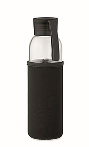 Láhev na pití z recyklovaného skla, neoprenový rukáv, 500ml, černá