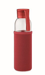 Láhev na pití z recyklovaného skla, neoprenový rukáv, 500ml, červená