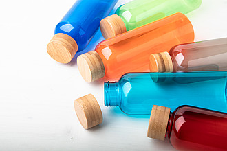 Láhev na pití z RPET s bambusovým víčkem, 500ml, modrá