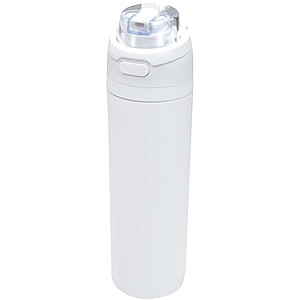 Láhev na vodu Theron 800 ml z recyklované nerezové oceli s jednoduchou stěnou, vybavená víčkem s dvojí funkcí a sklopnou brčk, bílá