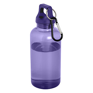 Láhev z recyklovaného plastu s karabinou, 400 ml, tmavě fialová