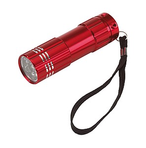 LED baterka, 9 LED, kov, červená