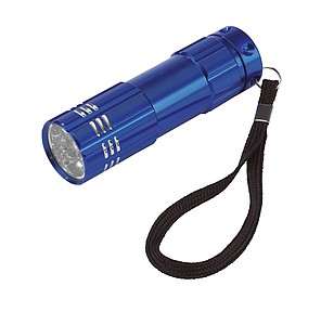 LED svítilna, 9 LED, kov, modrá