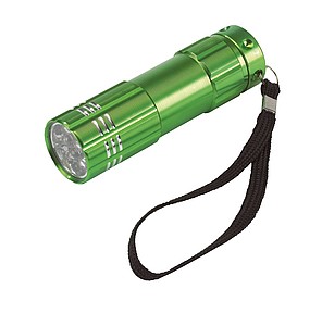 LED svítilna, 9 LED, kov, zelená