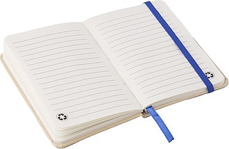 Linkovaný zápisník A6 z recykovaného papíru, s modrou gumičkou