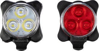 LUSODAR Sada dvoch plastových dobíjacích LED svetiel na bicykel, čierna