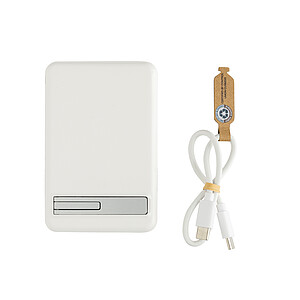 Magnetická powerbanka 5000mAh 5W z RCS plastu a bambusu, bílá