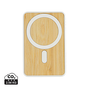 Magnetická powerbanka 5000mAh 5W z RCS plastu a bambusu, bílá