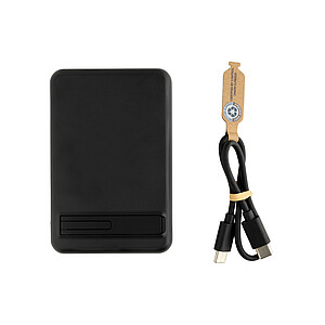 Magnetická powerbanka 5000mAh 5W z RCS plastu a bambusu, čierna
