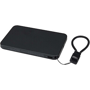 Magnetická powerbanka SMART o kapacitě 5000 mAh z recyklovaného plastu s poutkem, černá