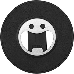 Magnetický stojánek na telefon z recyklovaného plastu s otvírákem na lahve, černá