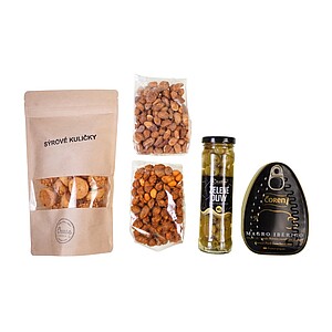 MAGRIKOS Dárková sada - olivy, maso, sýrové kuličky, mix ořechů, arašídy v těstíčku s chilli