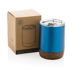 Malý termohrnek, 180ml, nerezový s korkovým dnem, modrý