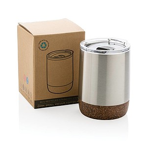 Malý termohrnek, 180ml, nerezový s korkovým dnem, stříbrný