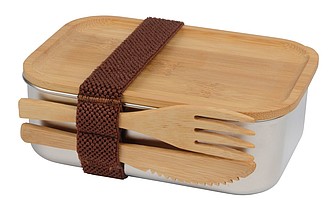 MERENDA Nerezový lunchbox s bambusovým viečkom a príborom