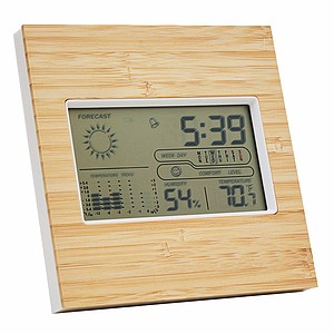 Meteorologická stanica s hodinami, bambusový povrch