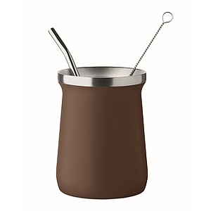 MIJERO Dvoustěnný hrnek z recyklované oceli, 240 ml, hnědá