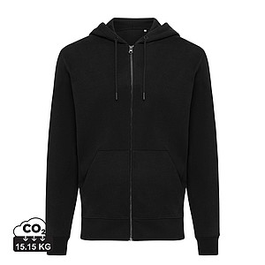 Mikina na zips s kapucňou, recyklovaná bavlna, čierna, M