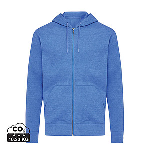 Mikina na zips s kapucňou, recyklovaná bavlna, modrá, L