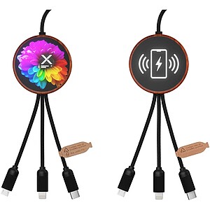 Nabíjací kábel 5v1 z rPET so svietiacim logom a 10 W nabíjacou podložkou SCX.design, hnedá