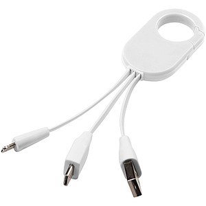 Nabíjecí kabel 3v1 s klipem a karabinou, bílá