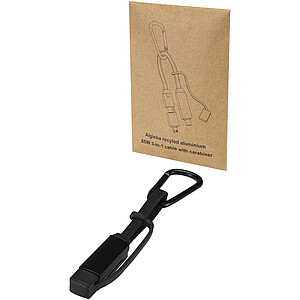 Nabíjecí kabel Algieba 65 W 3 v 1 z recyklovaného hliníku s karabinou, černá
