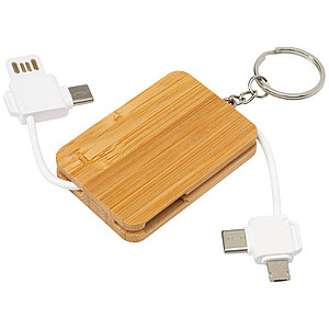 Nabíjecí kabel s bambusovým povrchem a kroužkem na klíče