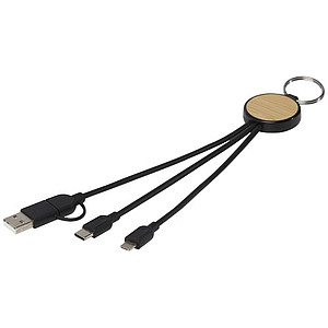 Nabíjecí kabel z recyklovaného plastu/bambusu s kroužkem na klíče