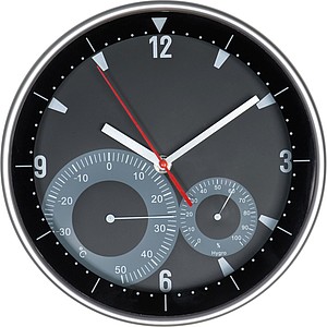 Nástěnné hodiny s termometrem, černá - hodiny s vlastním potiskem