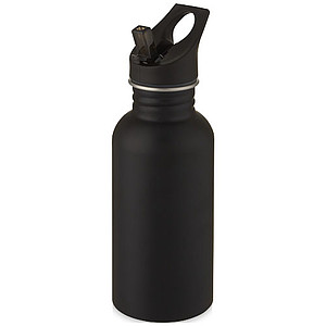 Nerezová fľaša na pitie s slamkou, 500 ml, čierna