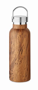 Nerezová izolačná fľaša, 500 ml, s dreveným vzhľadom