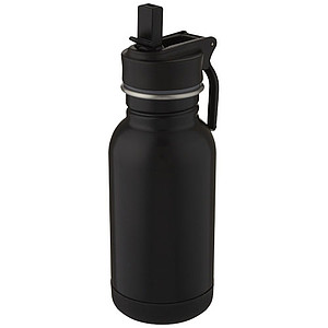 Nerezová láhev na pití, 400ml, s brčkem a poutkem, černá