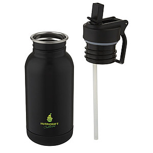 Nerezová láhev na pití, 400ml, s brčkem a poutkem, černá