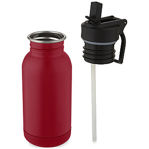 Nerezová láhev na pití, 400ml, s brčkem a poutkem, červená