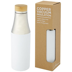 Nerezová termo fľaša, 540 ml, s bambusovým viečkom, strieborno biela