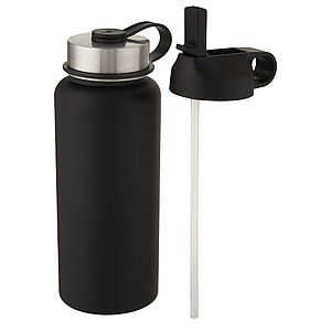 Nerezová termo fľaša s 2 viečkami, 1l, čierna