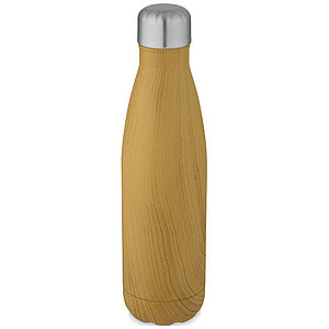 Nerezová termo láhev, 500ml, s dřevěným potiskem, světle hnědá