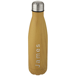 Nerezová termo láhev, 500ml, s dřevěným potiskem, světle hnědá