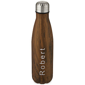 Nerezová termo láhev, 500ml, s dřevěným potiskem, tmavě hnědá