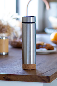 Nerezová termoska 450ml s korkovou základnou, stříbrná