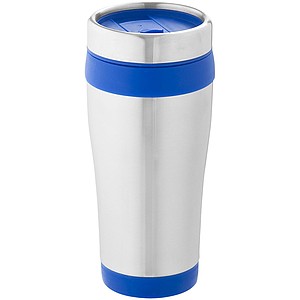 Nerezový hrnek s plastovým vnitřkem, objem 470 ml, stříbrná/královská modrá