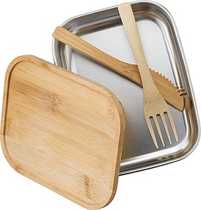 Nerezový lunchbox 600 ml s bambusovým viečkom a príbormi