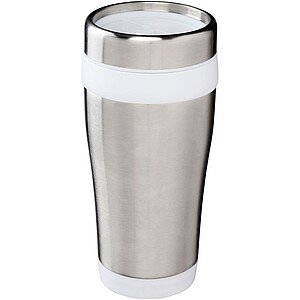 Nerezový termohrnček, 410ml, strieborný s bielym pruhom