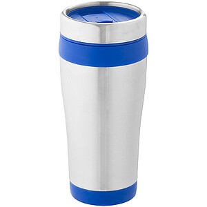 Nerezový termohrnček, 410ml, strieborný s modrým pruhom